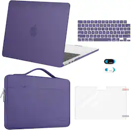 mosiso - 5in1 Kit for MacBook Air 13-Inch M5 M4 M3 M2 2022-2026, Hard Shell&Sleeve Bag&Keyboard Skin&Webcam Cover&Screen Film - Imperial Purple