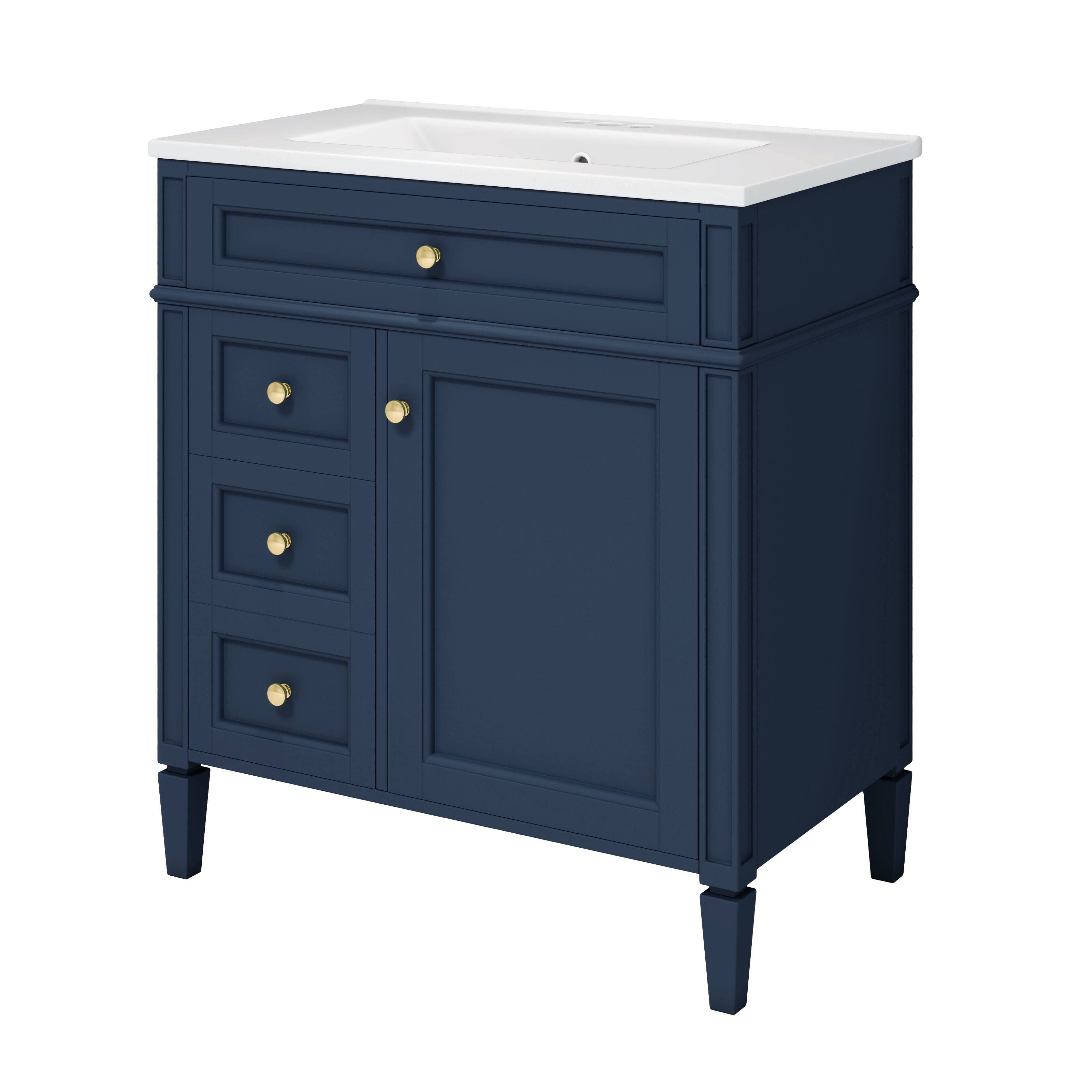 Alt View 10. Tiramisubest - 30" Bathroom Vanity with Top Sink, Modern Bathroom Storage Cabinet with 2 Drawers and a Tip-out Drawer - Blue.