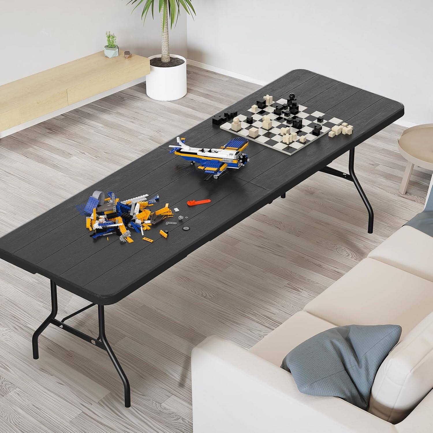 Alt View 6. Winado - 8FT Plastic Folding Table Rectangular Portable Tree Patterned HDPE Tabletop w/ Carrying Handle for Indoor Outdoor Picnic - Black.