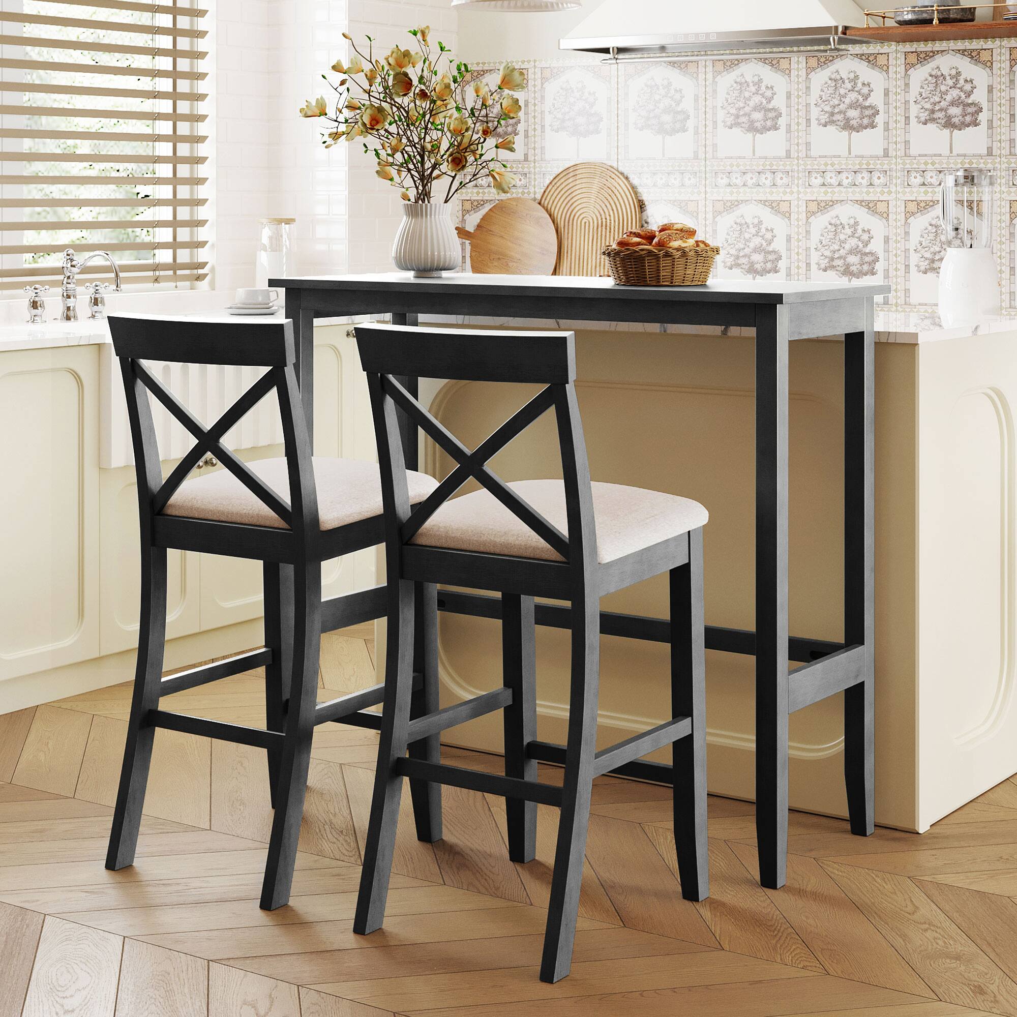 Alt View 1. Ecooso - 48" Rectangular Bar Height Dining Set with 2 Chairs, Farmhouse Breakfast Nook - Black.
