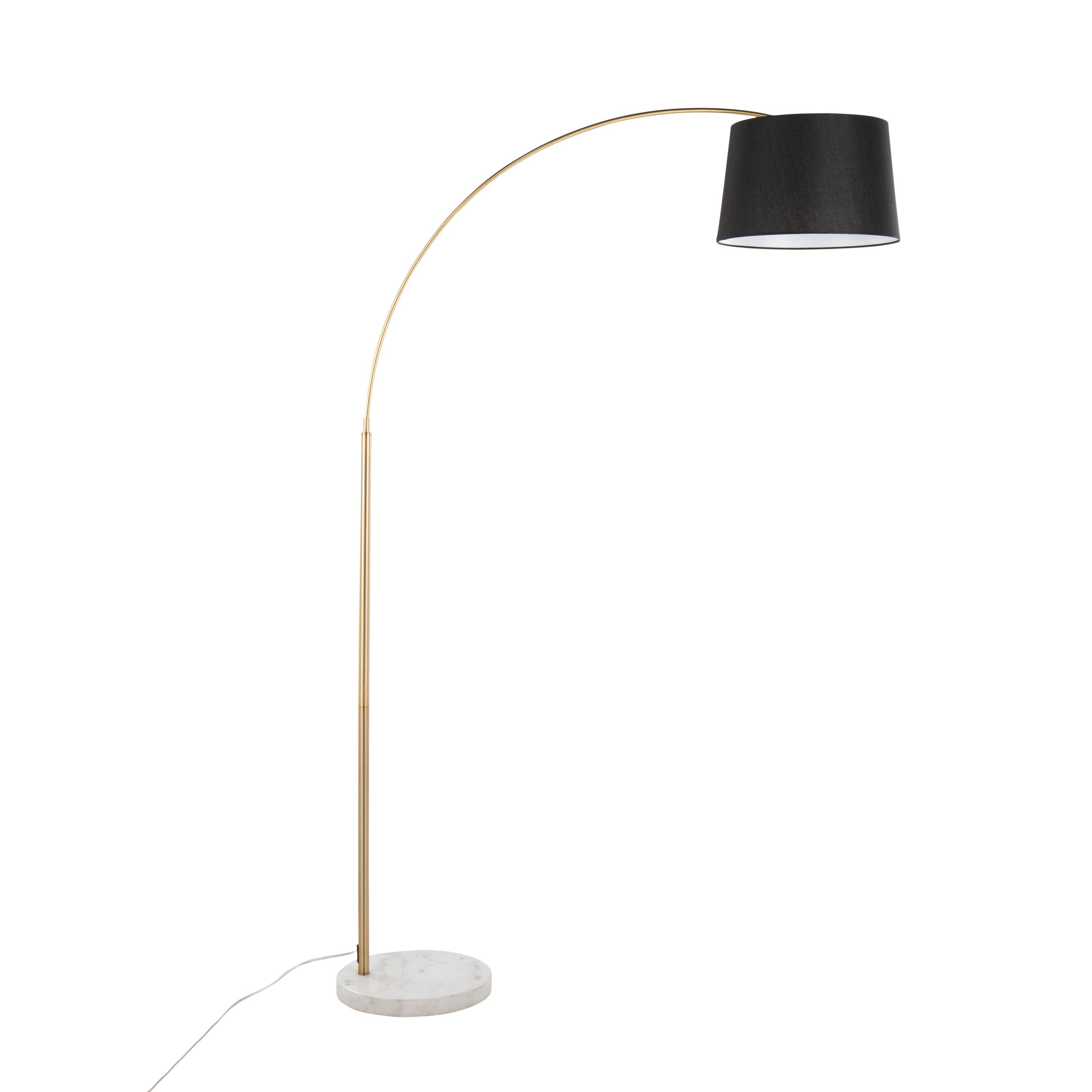 Left. APRILSOUL - March Contemporary Floor Lamp in White Marble and Antique Brass with Black Linen Shade Metal by LumiSource - Antique Brass.