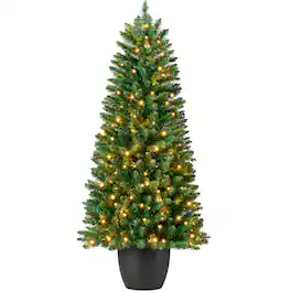 Best Choice Products - Pre-Lit Potted Christmas Tree, 4.5ft Classic Artificial Holiday Decor, w/175 Twinkling White LEDs - Green