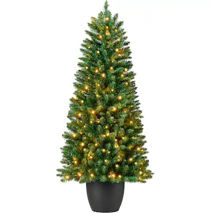 Front. Best Choice Products - Best Choice Products Pre-Lit Potted Christmas Tree, 4.5ft Classic Artificial Holiday Decor, w/175 Twinkling White LEDs - Green.