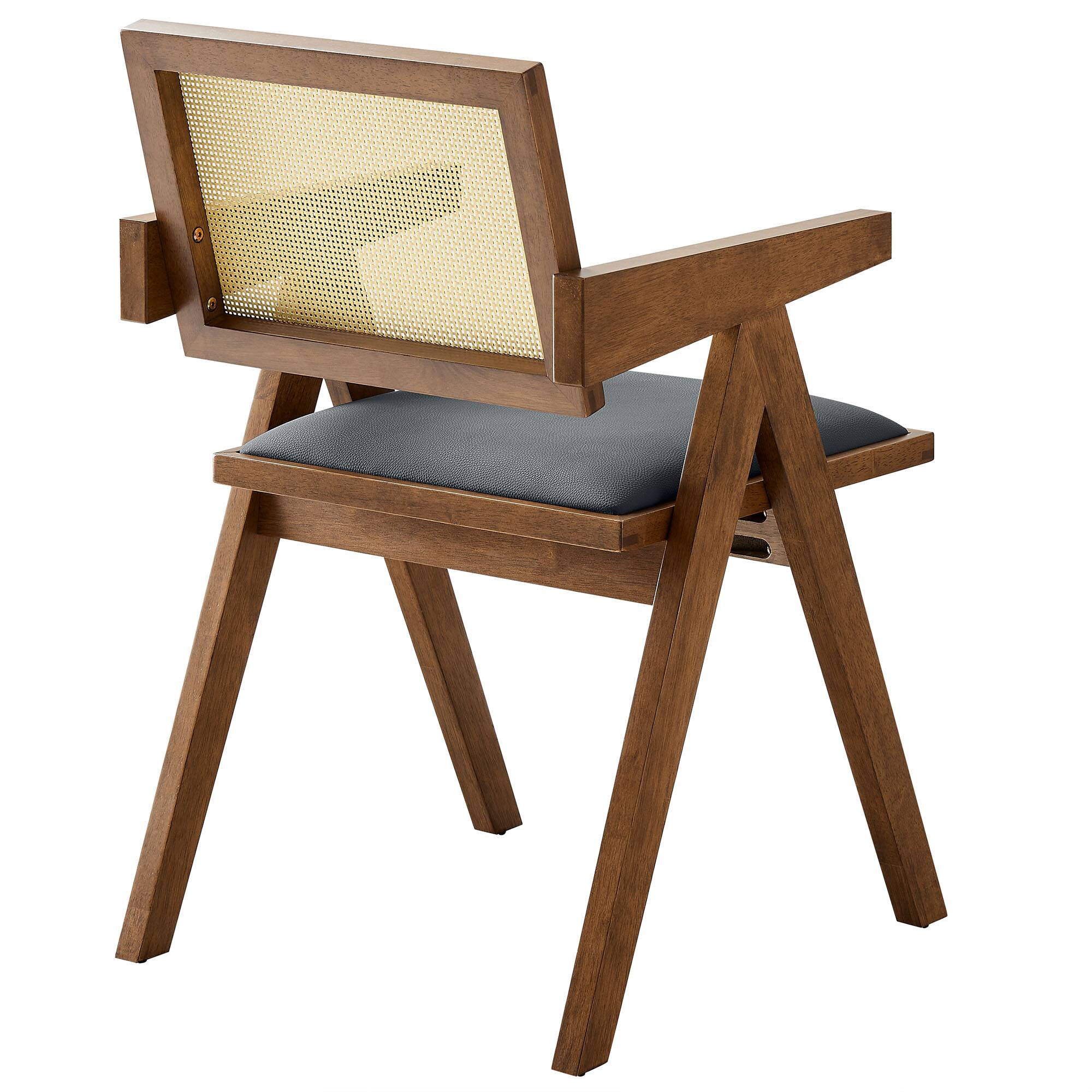 Alt View 4. Modway - Thera Vegan Leather Cane Dining Armchairs Set of 2 by Modway - Walnut Black.