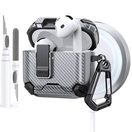 Dteck - Case for Apple AirPods 4th Gen with Magnetic Lock,Compatible with Mag Safe,Carbon Fiber Texture Cover with Carabiner - Gray