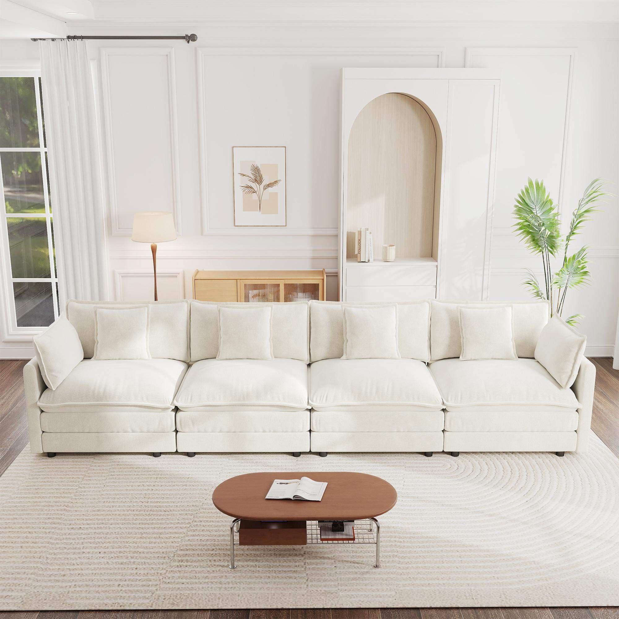 Back. LOVMOR - Free Combination Modular Sofa Free4 Seater Sofa Comfy Chenille FabricSectional Sofa CouchWhite - White.