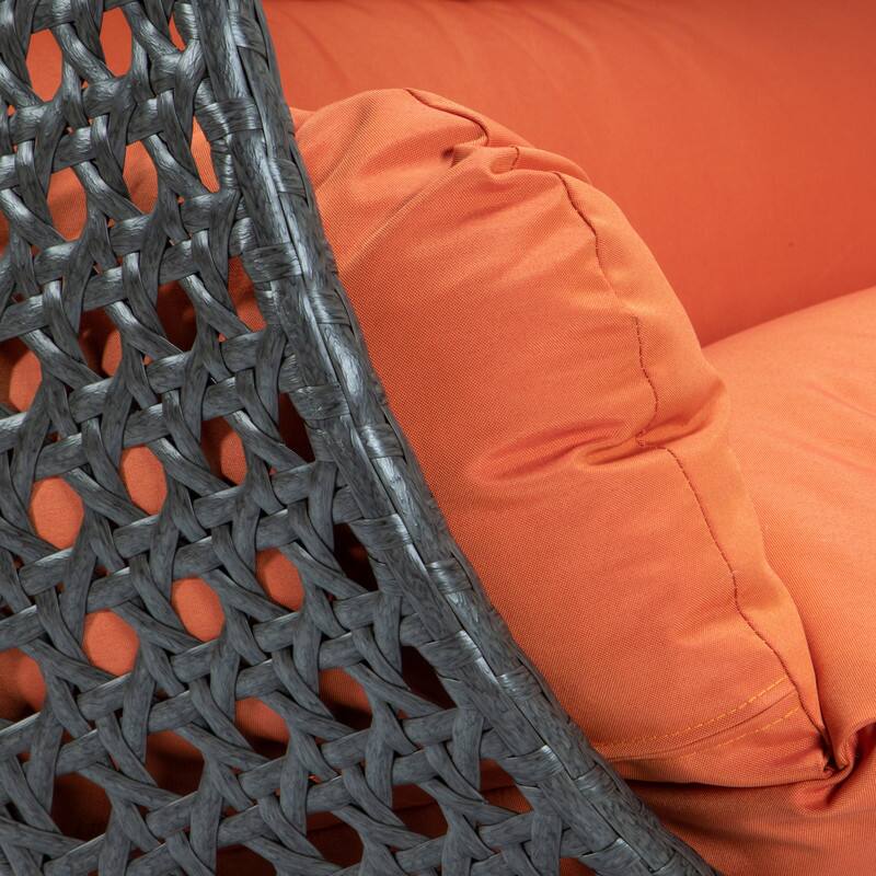 Alt View 2. LeisureMod - Leisuremod Outdoor 2-Person Charcoal Wicker Egg Swing Chair with Steel Stand, Washable Cushions & Waterproof Cover - Orange.