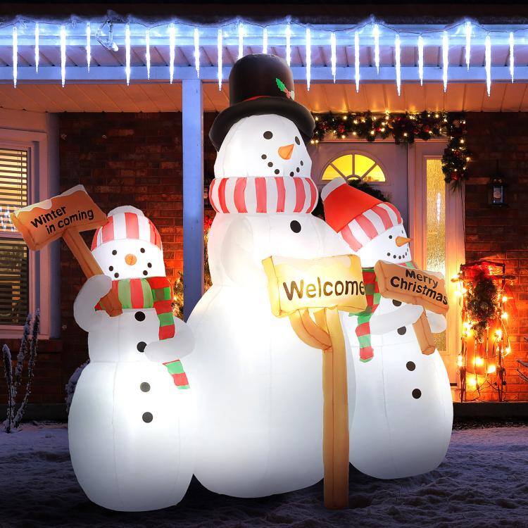 PULUZ 6.1 feet Inflatable Three Snowmen with Sign Each, Blow Up Outdoor ...