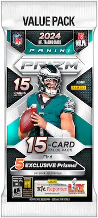 Value Pack 2024 NFL NFL Trading Cards NFLPA Panini TM PRRM Jalen Hurts 15 Panini Cards Per Pack Find 5 EXCLUSIVE Prizms! on average per pack, Official* NFL NFTs Panini NFL P Win a chance to be the Panini Super Bowl LIX Tour But E Card Auction All On Kid Reporter Lnx d Blockchain paninikidreporter.com Super Bowl Technology! No Purchase Necessary-See Back for Details.
