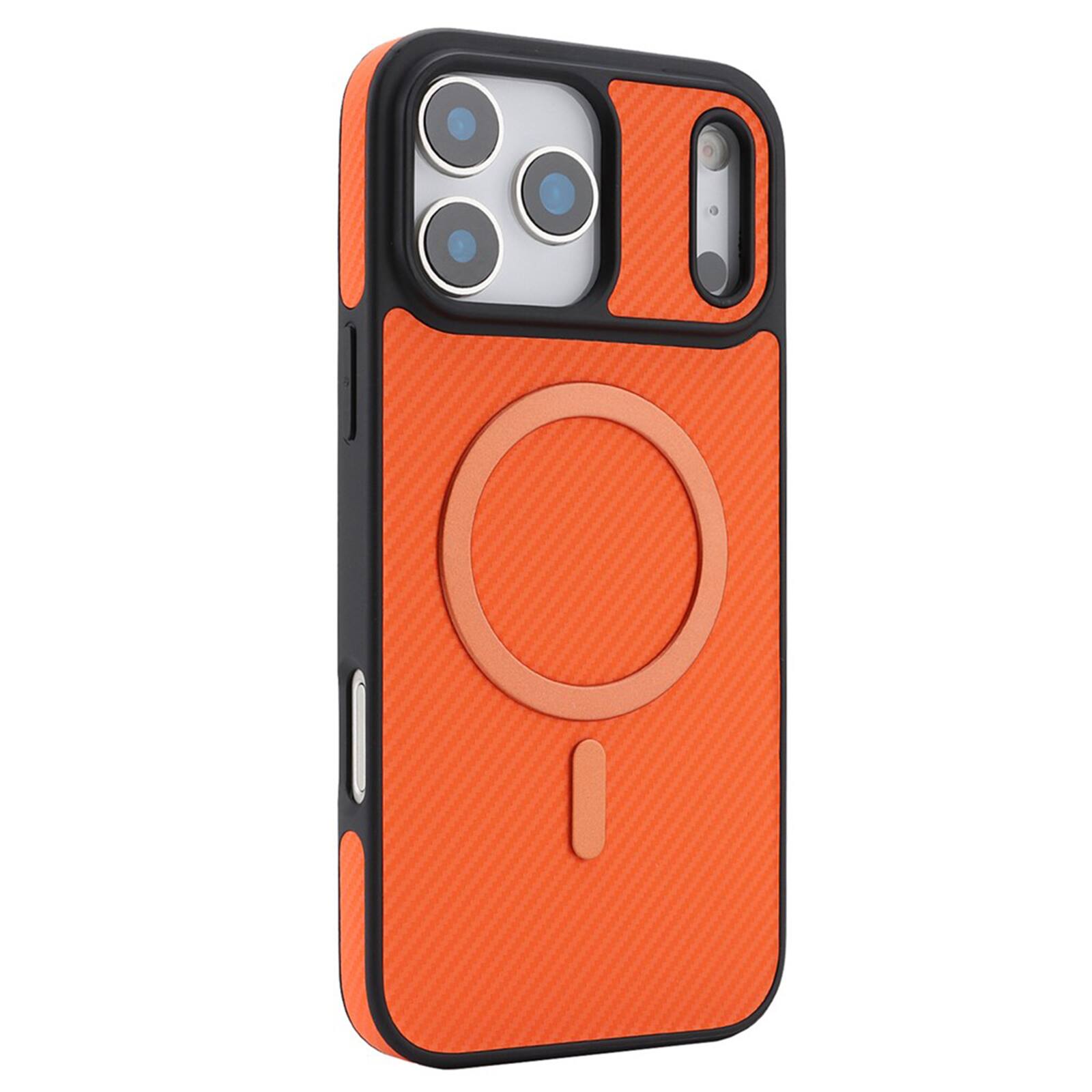 Alt View 4. UUCOVER - Magnetic Case for Apple iPhone 17 Pro Max, Compatible with Magsafe Carbon Fiber Texture Slim Shockproof Protective Cover - Orange.