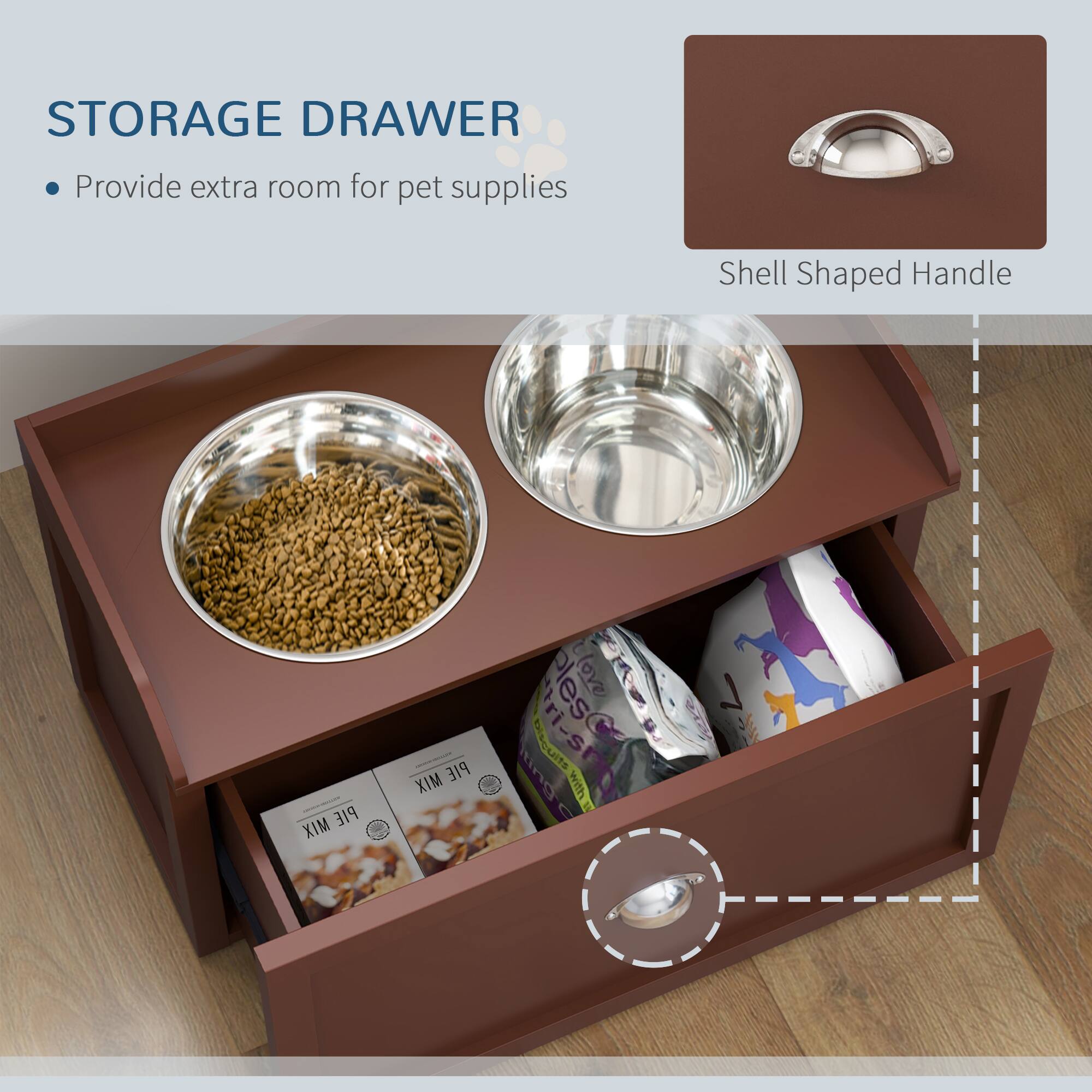 STORAGE DRAWER  
- Provide extra room for pet supplies  

Shell Shaped Handle