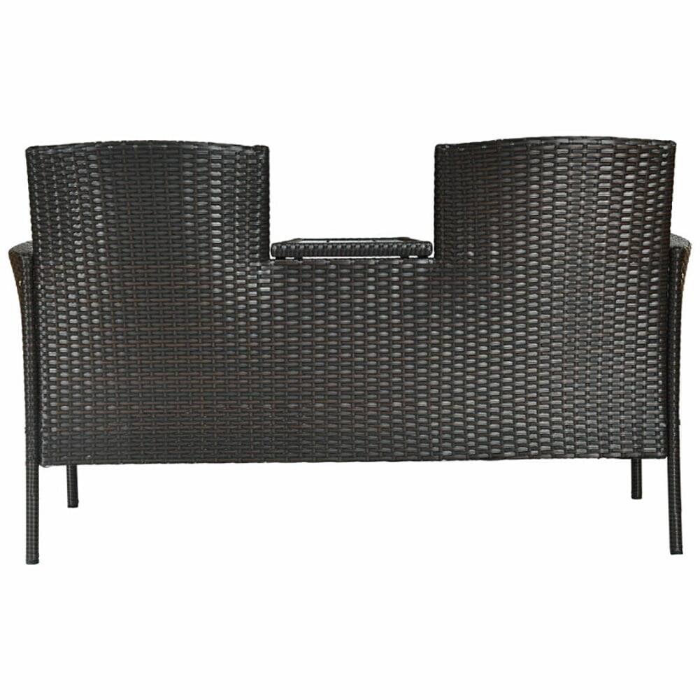 Back. Pefilos - 3-Piece Patio Set Outdoor Wicker Furniture Sets Modern Rattan Chair Conversation Sets with Coffee Table Seat Cushions - Black.
