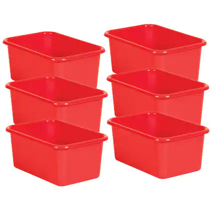 Front. Teacher Created Resources - Teacher Created Resources Red Small Plastic Storage Bin, Pack of 6.