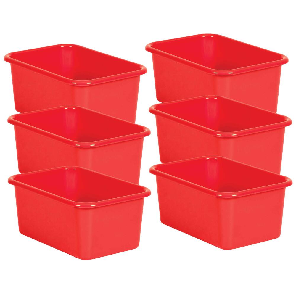 Front. Teacher Created Resources - Teacher Created Resources Red Small Plastic Storage Bin, Pack of 6.