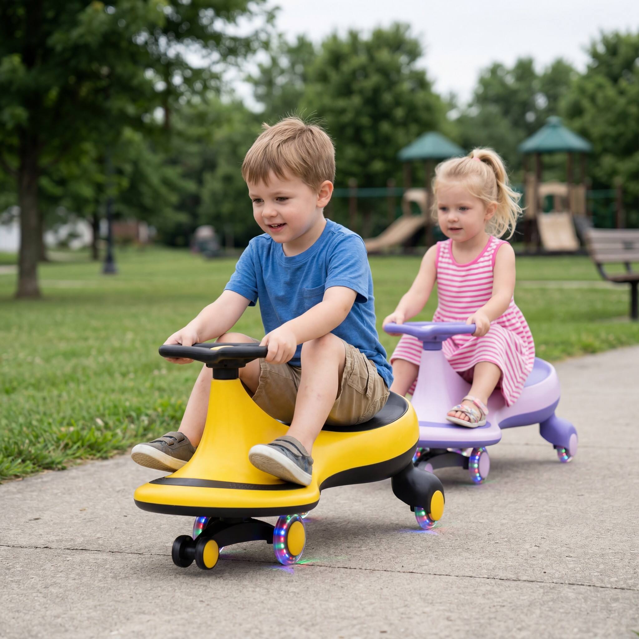 Alt View 1. Costway - Costway Wiggle Car Ride On Toy, Swing Car with Silent LED Flashing Wheels for Toddlers Boys & Girls Ages 2 and Up - Yellow.