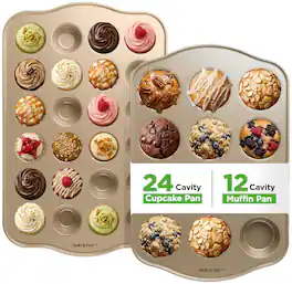 NutriChef - 2-Pan Muffin & Cupcake Tray Set – 12-Cavity Muffin & 24-Cavity Cupcake Tray for Baking