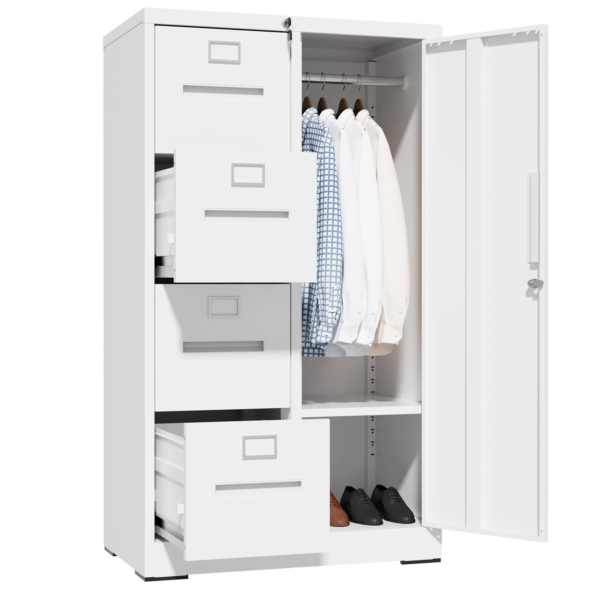 Alt View 1. Boyel Living - White Metal Storage Vertical Filing Cabinet with Lock Steel File Locker with 4 Drawers and 1 door.