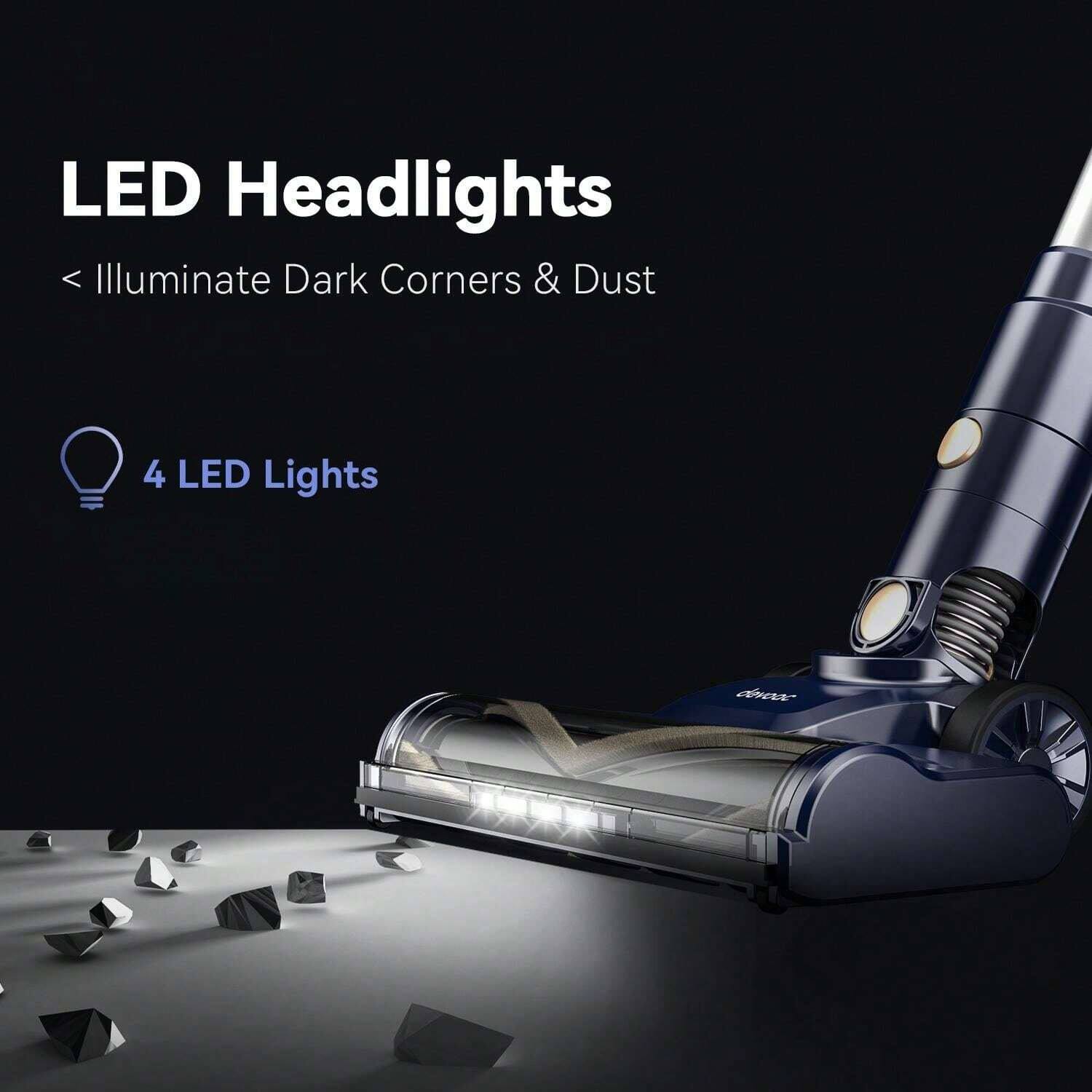 LED Headlights  
< Illuminate Dark Corners & Dust  
4 LED Lights