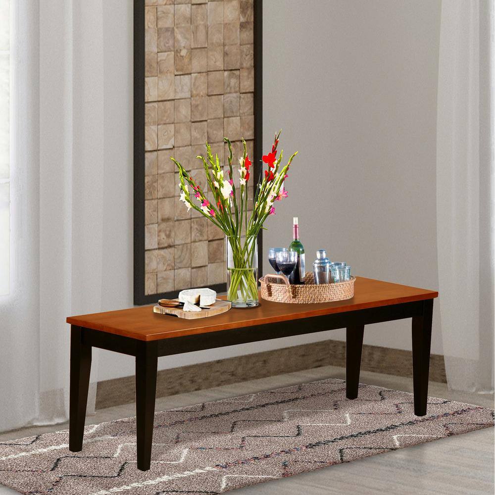 Left. East West Furniture - Nicoli Dining Bench with Wood Seat in Black and Cherry Finish - Black & Cherry.