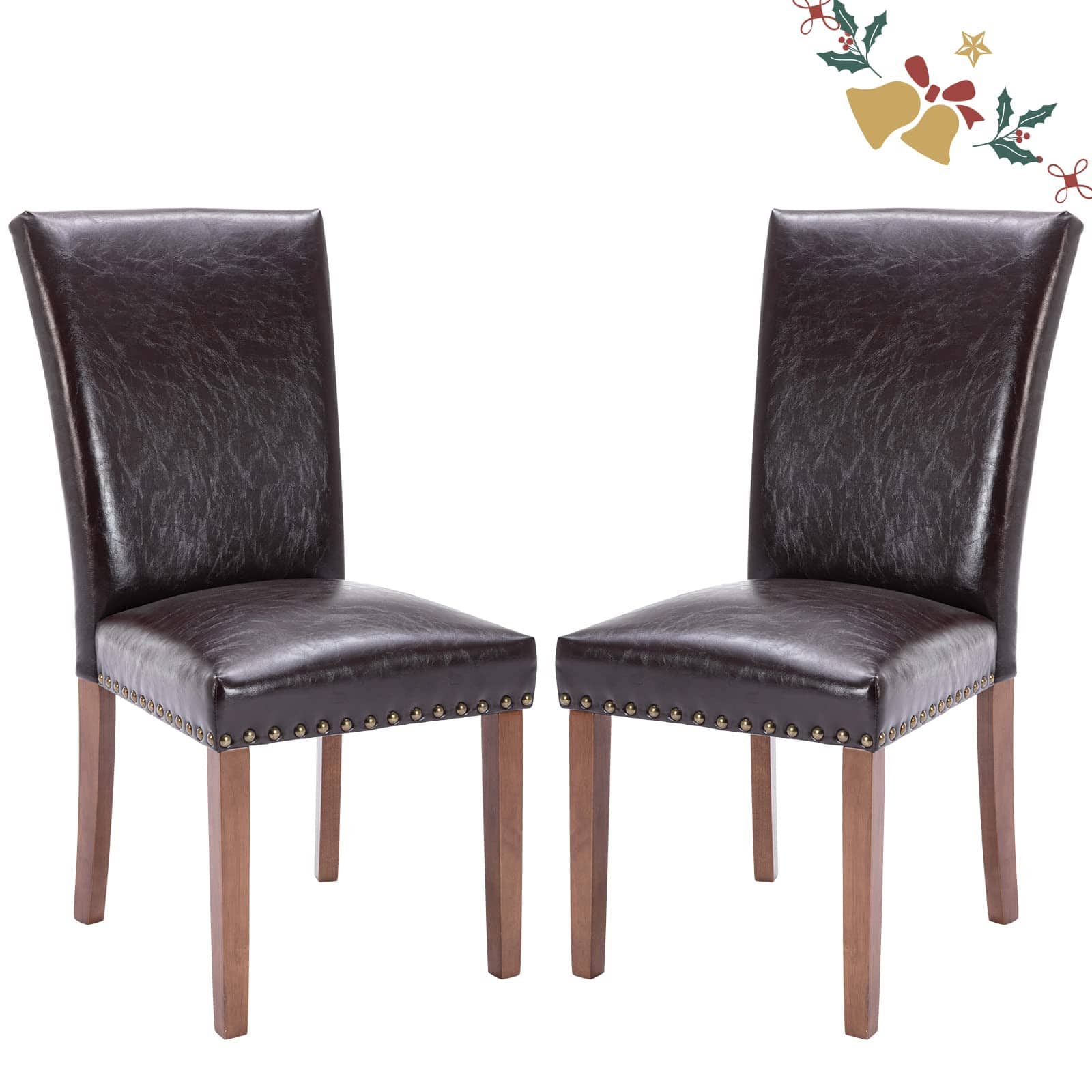 JETRANSPORT - Parsons Dining Chairs Set Of 2 Upholstered Nailhead Room Kitchen Side Chair With Thick Cushions And Wood Br - Dark Brown set of 2