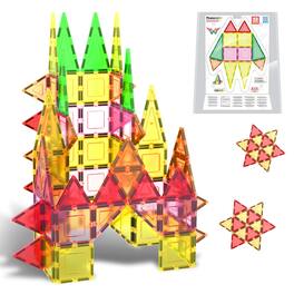 PicassoTiles - PICASSO-TILES Magnetic Tile Building Block Set Squares & Triangles, STEM Educational Geometric Magnet Shape Kit for Kids