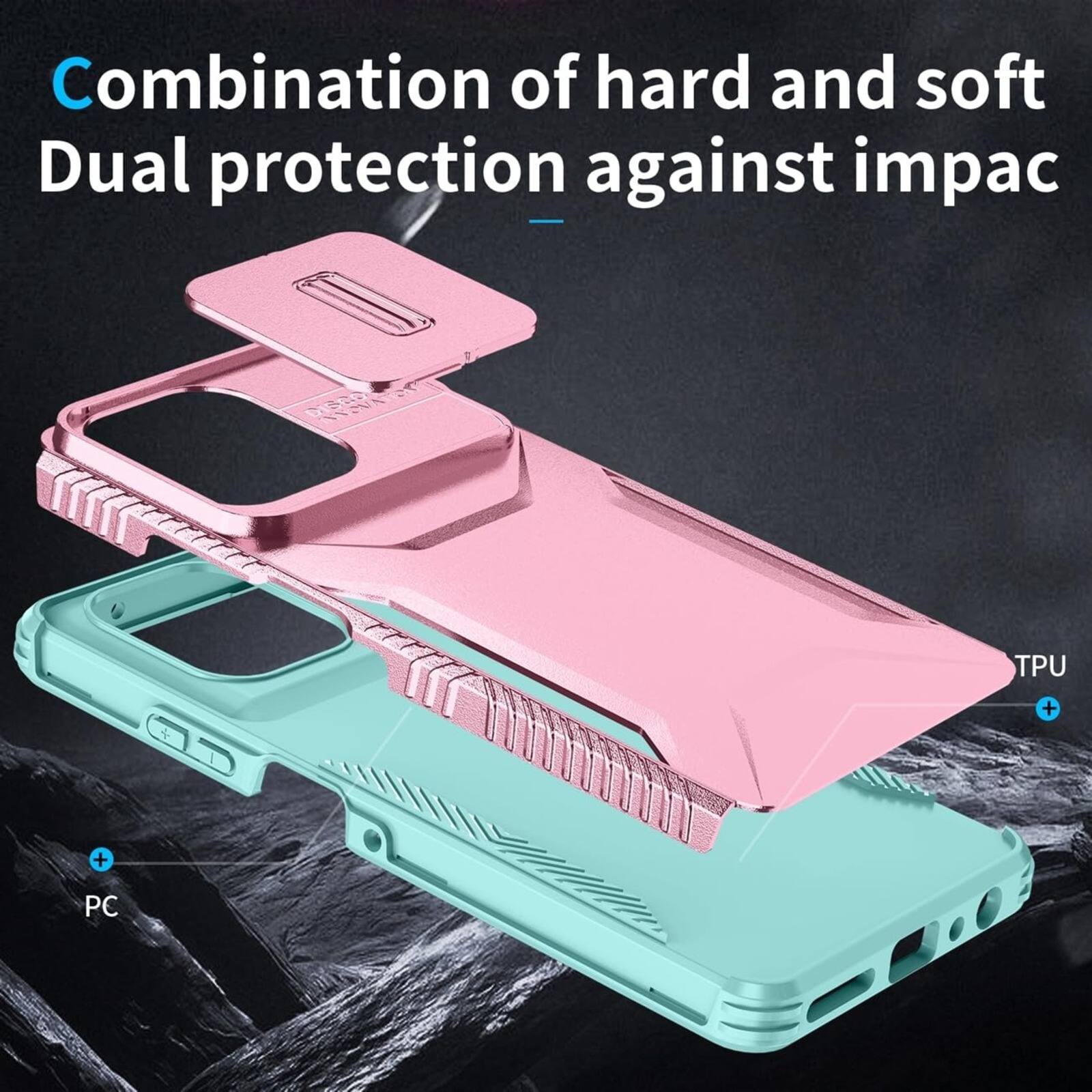 Combination of hard and soft  
Dual protection against impact

TPU  
PC