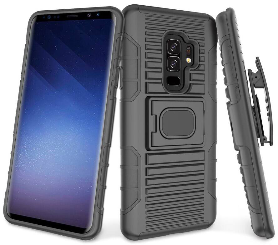 Alt View 3. Nakedcellphone - Combo for Samsung Galaxy S9 Plus - Ring Grip/Stand Case and Belt Clip Holster - Black.