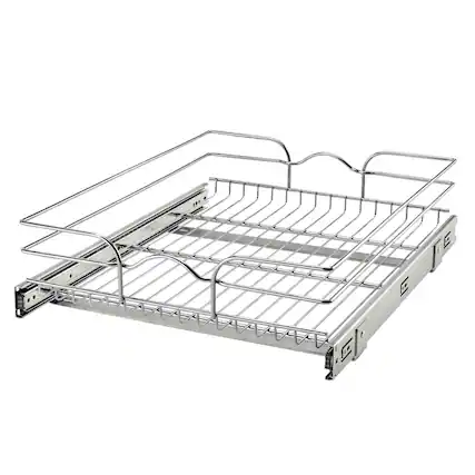 Front. Rev-A-Shelf - Rev-A-Shelf Pullout Single Basket Organizer for Kitchen Cabinets, 18 x 22 In, 5WB1-1822CR-1 - Silver.