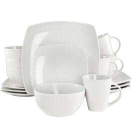 Gibson - Soho Lounge Bright Shell 16 Piece Square Stoneware Dinnerware Set - Shell White