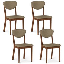 Gymax - Wooden Dining Chairs Set of 4 w/Rubber Wood FramePadded Seat & Back Cushion Coffee & Clay - Brown