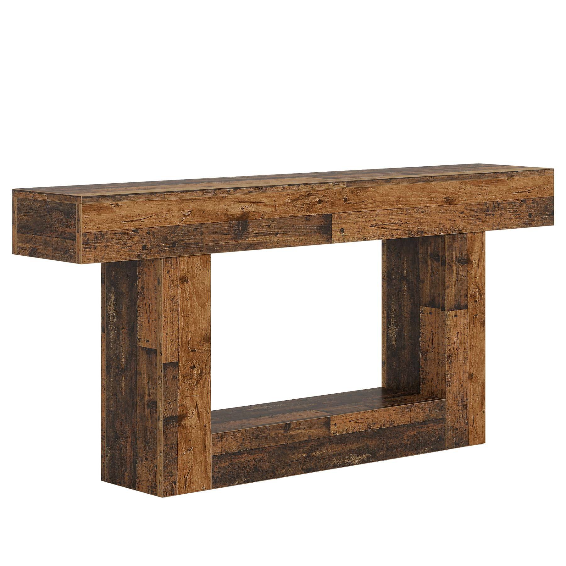 Alt View 5. Tribesigns - 63" Console Table, Farmhouse 2-Tier Entryway Table with U-Shaped Base, Narrow Long Wood Sofa Table Behind Couch Table fo - Mix Brown.
