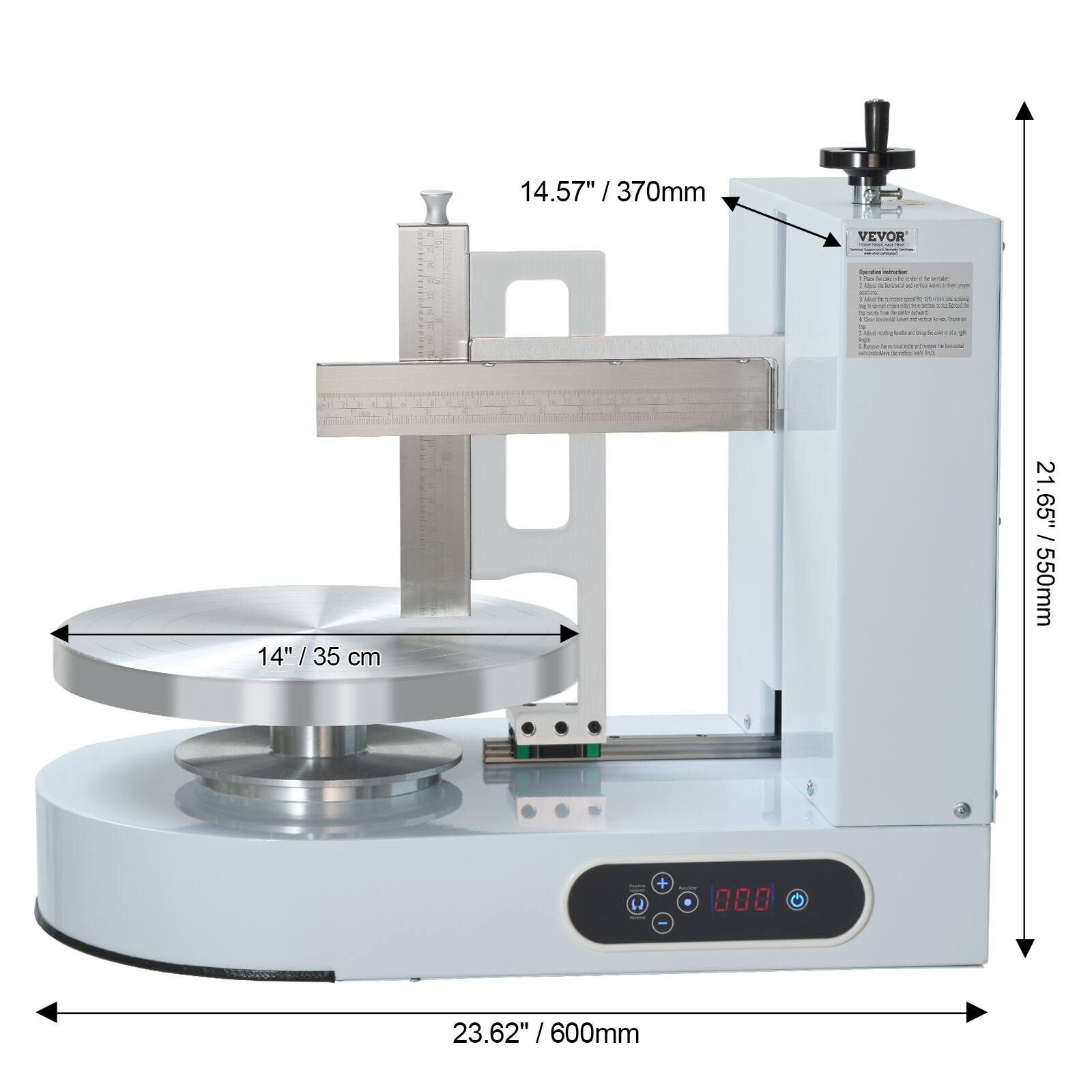 14.57" / 370mm  
14" / 35 cm  
21.65" / 550mm  
23.62" / 600mm