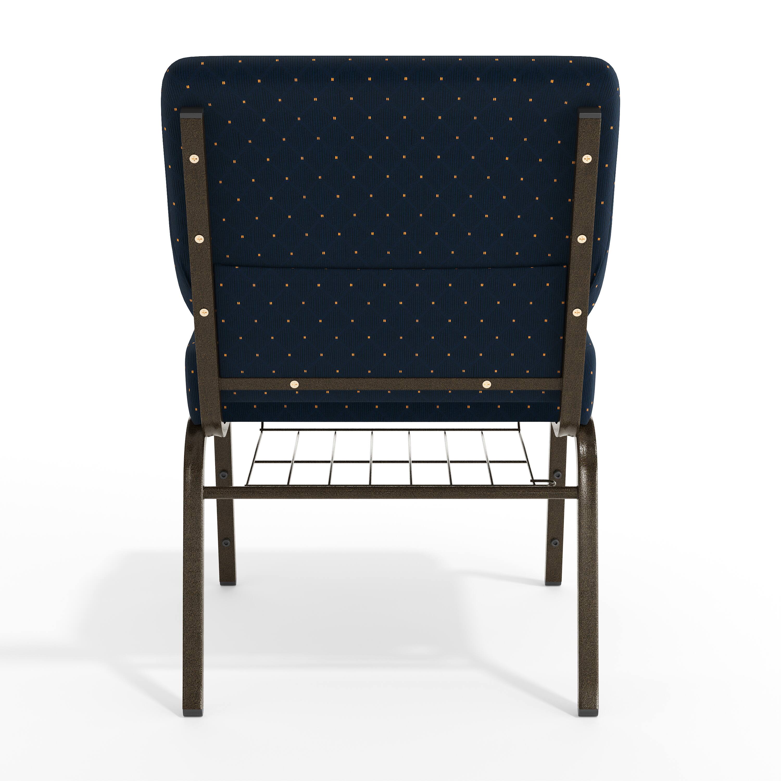 Alt View 7. Emma + Oliver - 21"W Church/Reception Guest Chair with Communion Cup Book Rack - Navy Blue Dot Patterned Fabric/Gold Vein Frame.
