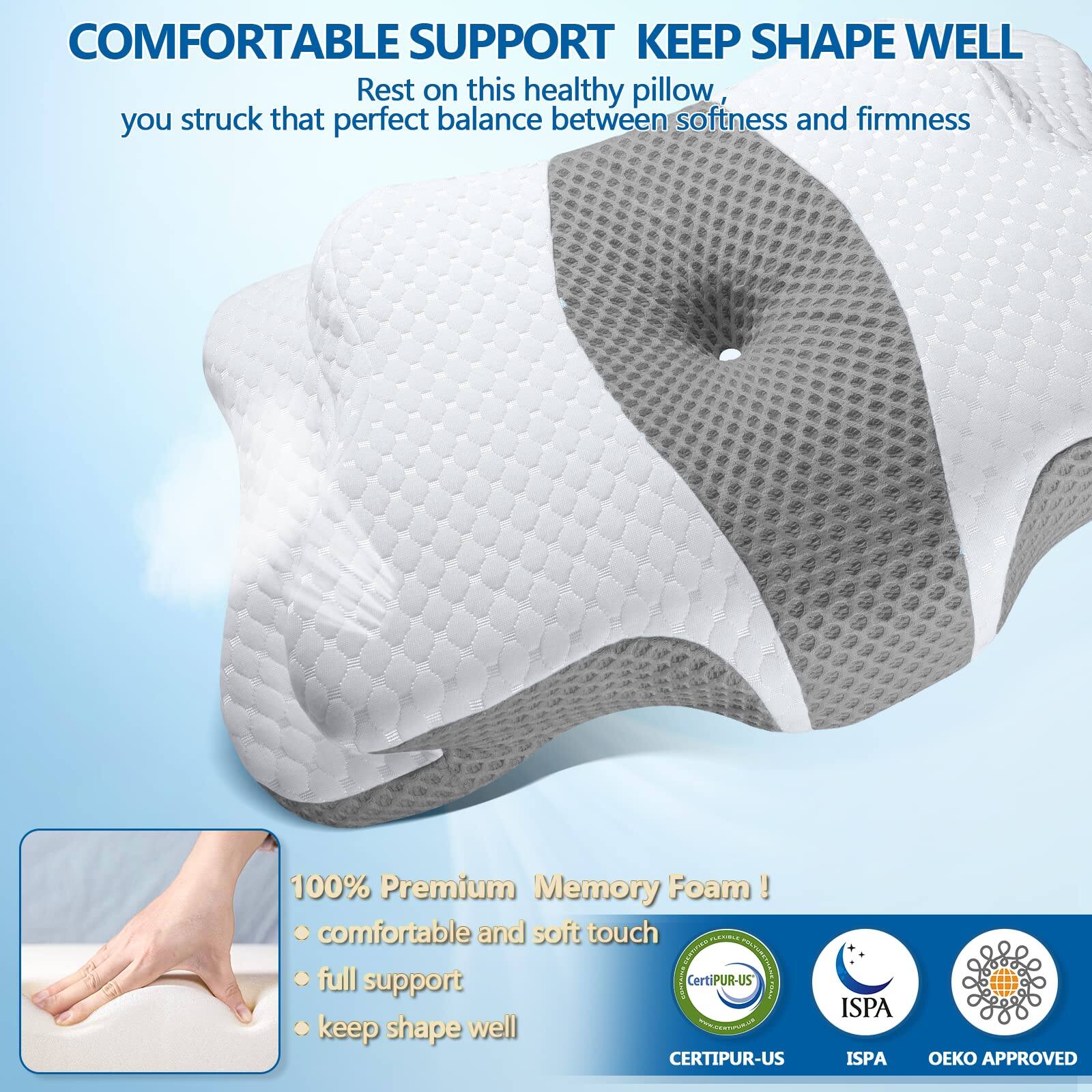 **COMFORTABLE SUPPORT KEEP SHAPE WELL**

Rest on this healthy pillow, you struck that perfect balance between softness and firmness

- 100% Premium Memory Foam!
  - comfortable and soft touch
  - full support
  - keep shape well

**CertiPUR-US**  
**ISPA**  
**OEKO APPROVED**
