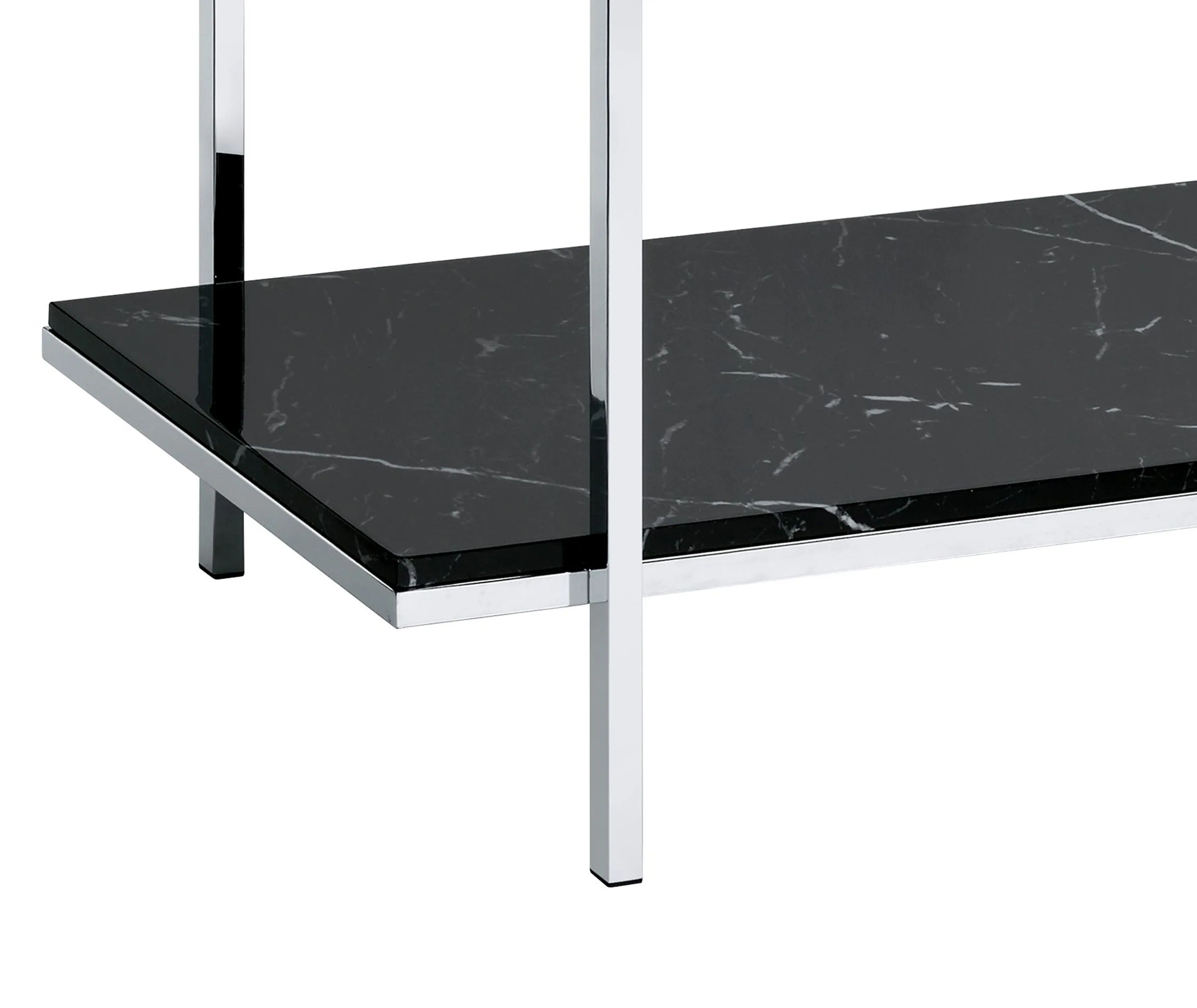 Alt View 3. Manhattan Lane - Console Table with Mirror Top and Faux Marble Open Bottom Shelf - Silver and Black.