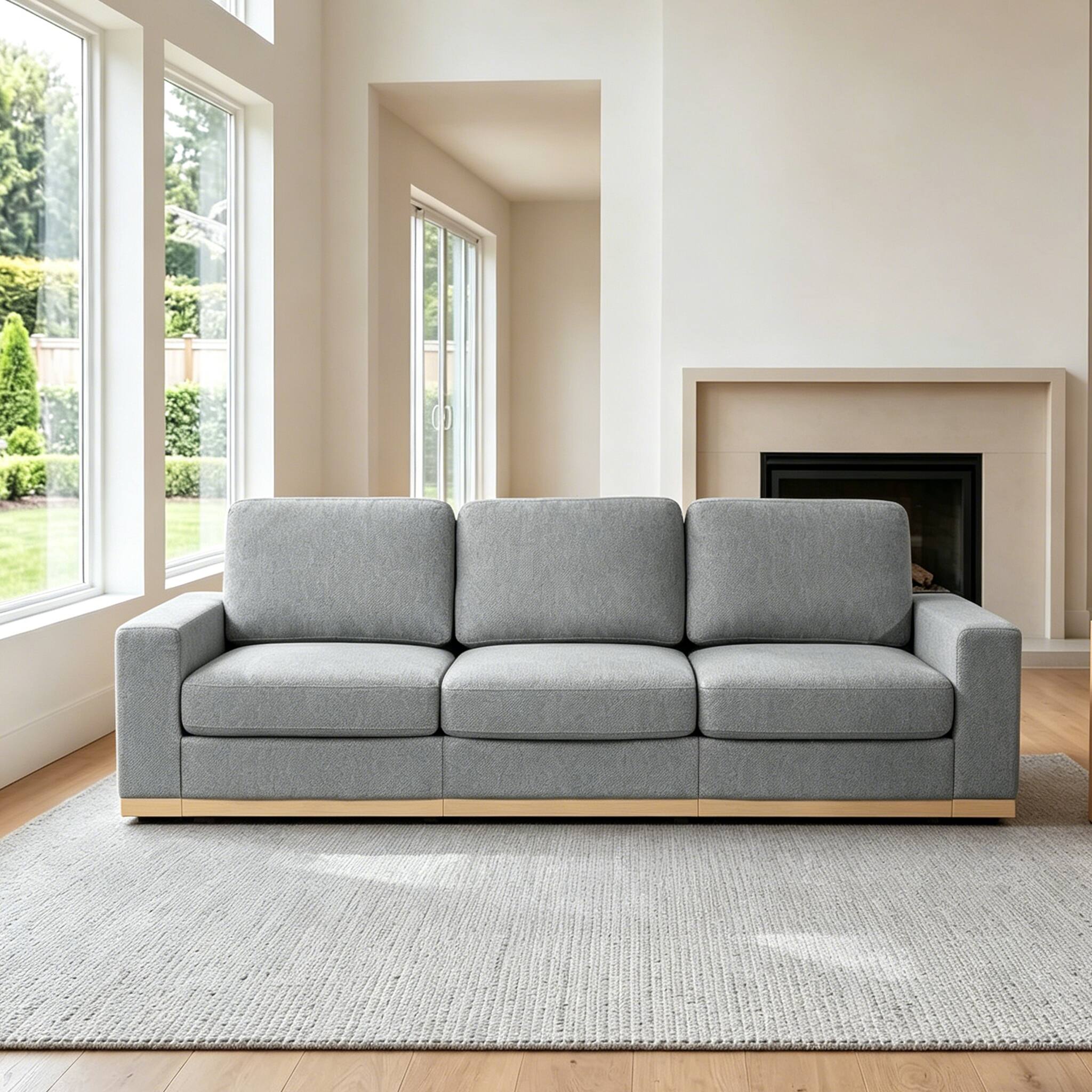 Dyonery - 98" Modern Single Sofa ,Deep Seat Modular Sofa Couch,Solid Wood Frame,Spring Cushions,Easy Assembly,Gray - Gray