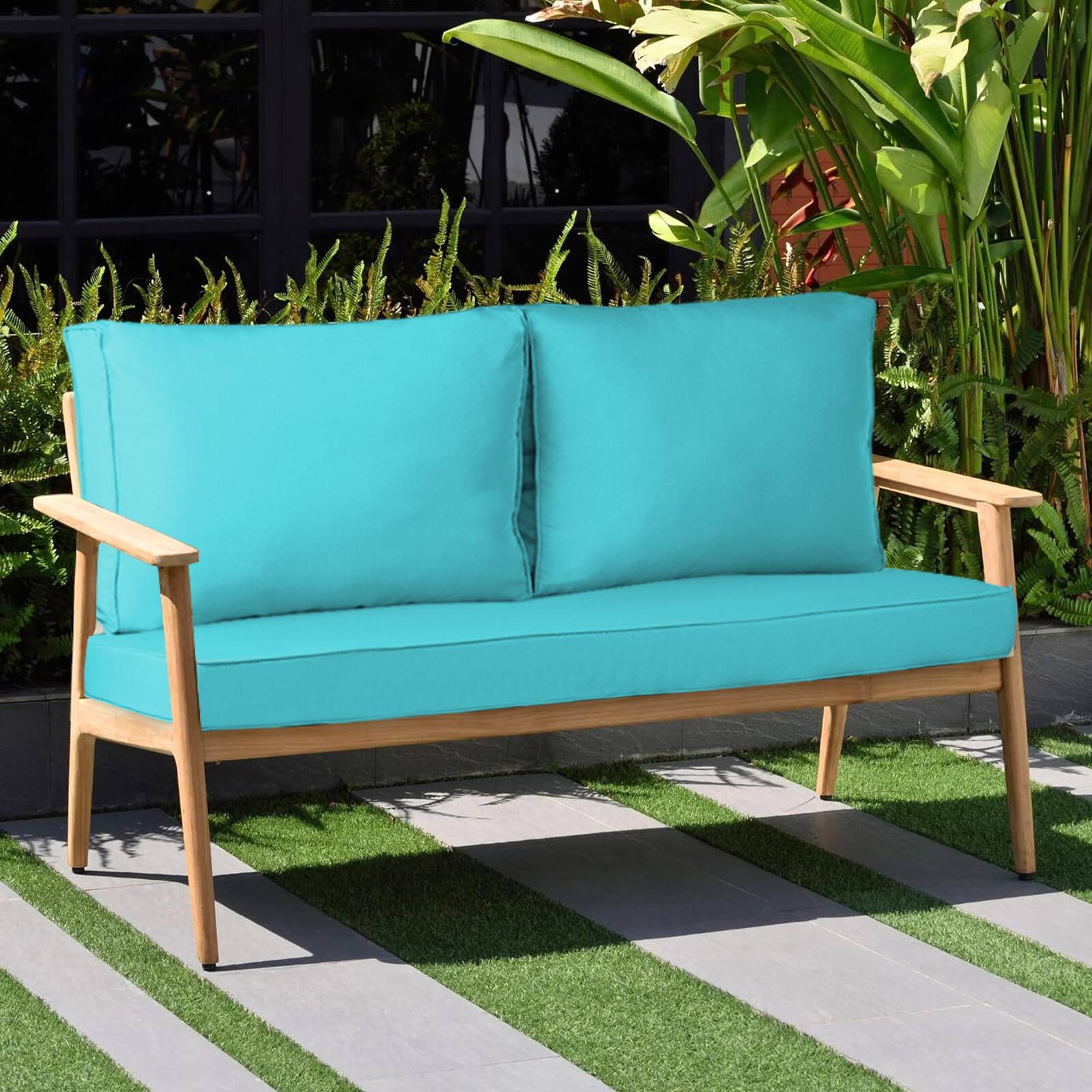Alt View 1. Chateau Abodes - 48"x24" Outdoor Loveseat Cushion Set, Waterproof with Removable Cover, Straps & Zipper for Patio Chair, Sofa & Couch - Lake Blue.