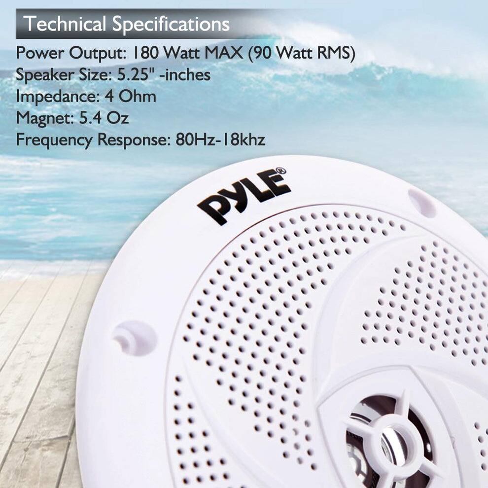Technical Specifications

Power Output: 180 Watt MAX (90 Watt RMS)

Speaker Size: 5.25" - inches

Impedance: 4 Ohm

Magnet: 5.4 Oz

Frequency Response: 80Hz-18kHz

PYLE®