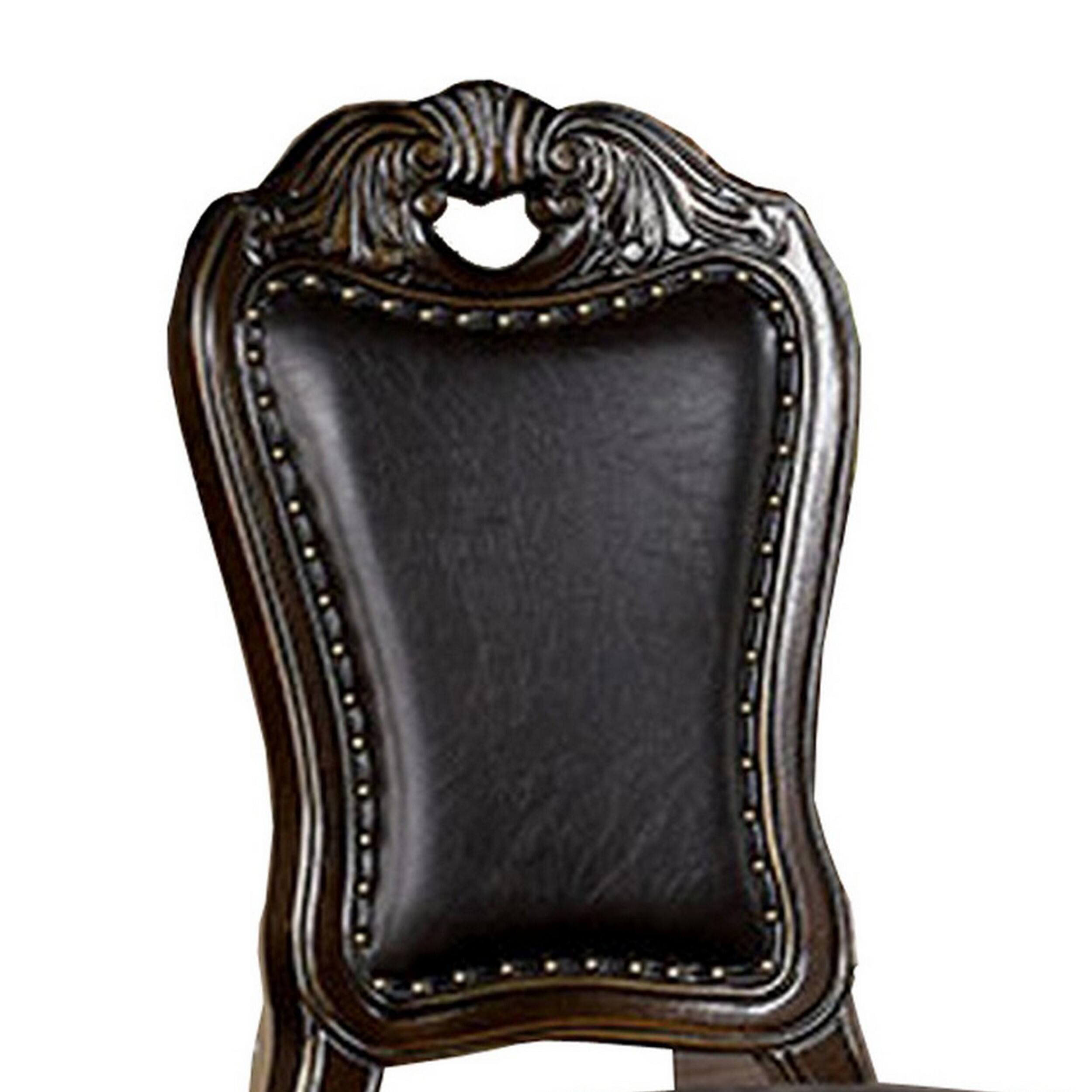 Alt View 1. Manhattan Lane - Ons 23 Inch Carved Dining Chair, Set of 2, Nailhead Trim Brown Faux Leather - Brown.