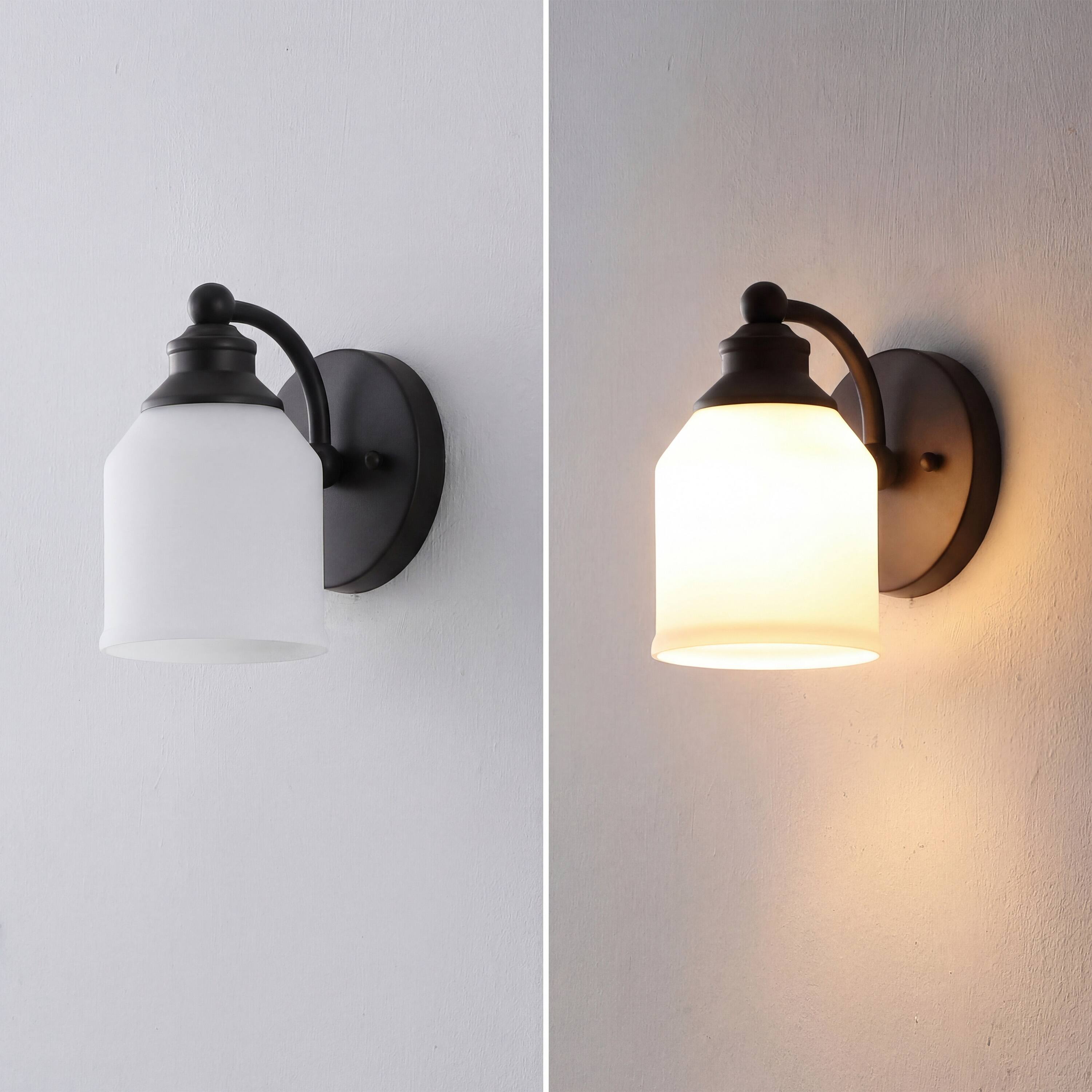 Alt View 3. Jonathan Y - Lydia 5.13" 1-Light Farmhouse Cottage Metal LED Vanity Light with Frosted Glass Shade, Oil Rubbed Bronze - Oil Rubbed Bronze.