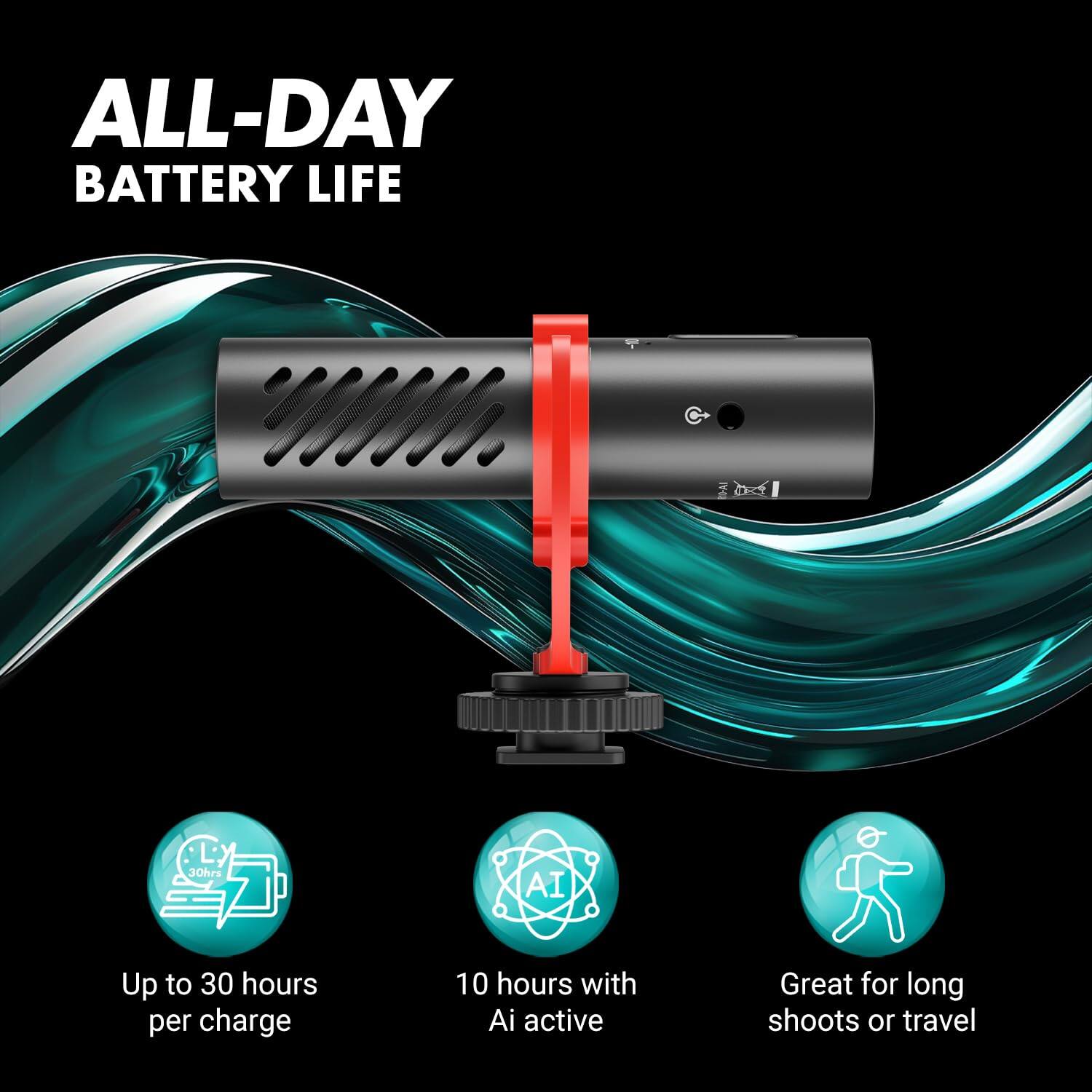 ALL-DAY BATTERY LIFE

Up to 30 hours per charge

10 hours with AI active

Great for long shoots or travel
