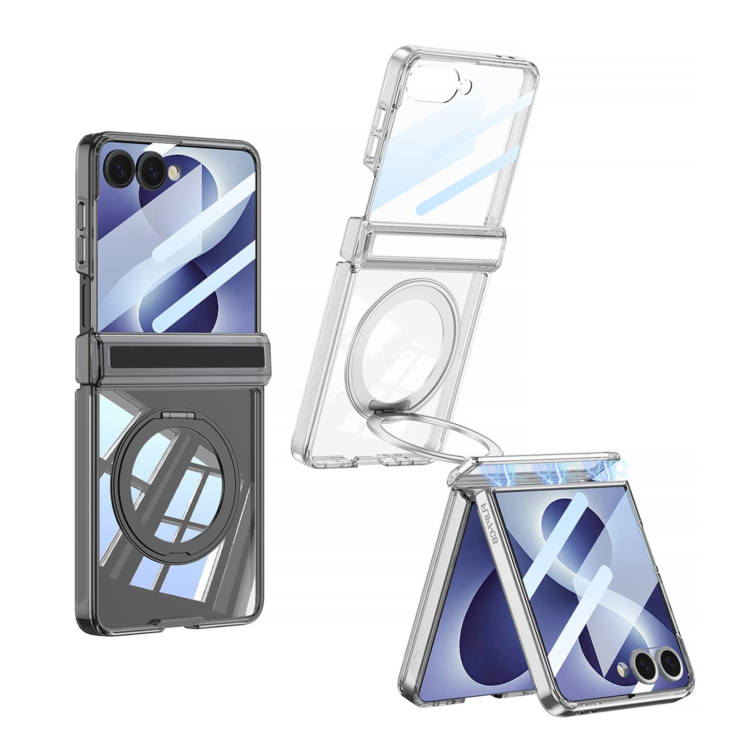 Alt View 6. Dteck - for Samsung Galaxy Z Flip8 Magnetic Clear Case,Bulit in Screen Protector,Shockproof Hinge Protection Cover with Stand - Clear.