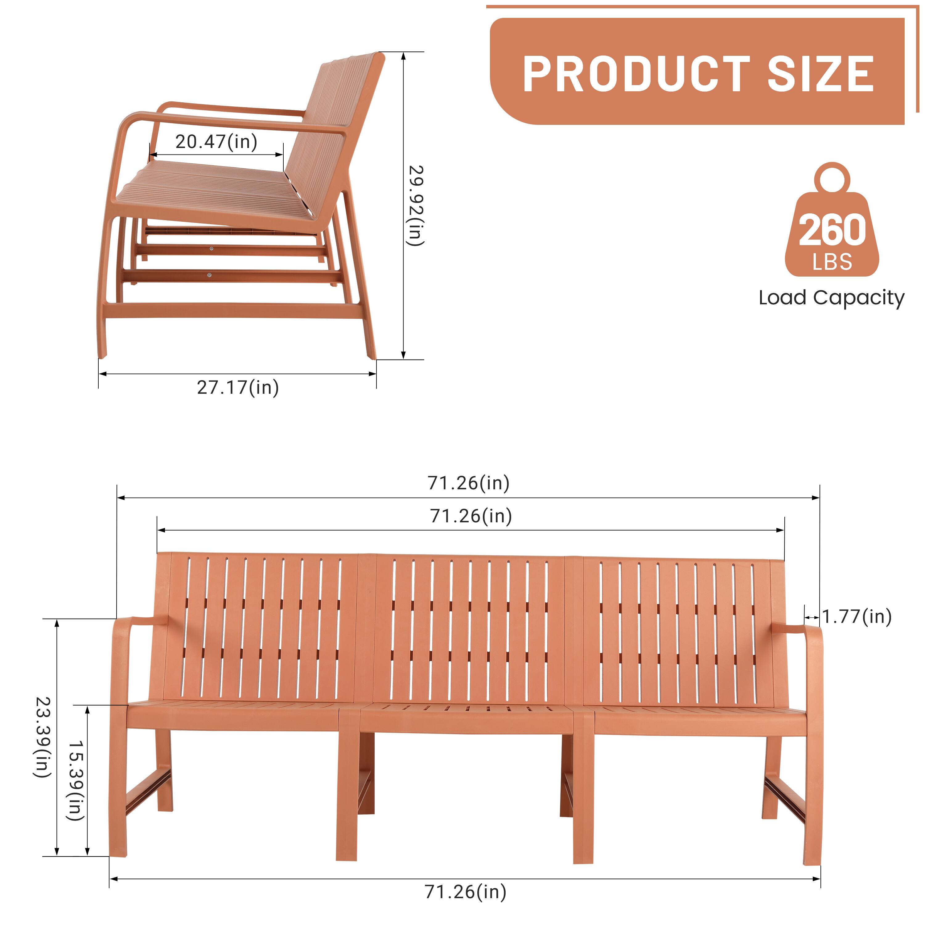 PRODUCT SIZE  
20.47(in) x 29.92(in) x 27.17(in)  
Load Capacity: 260 LBS  
71.26(in) x 15.39(in) x 23.39(in) x 1.77(in)