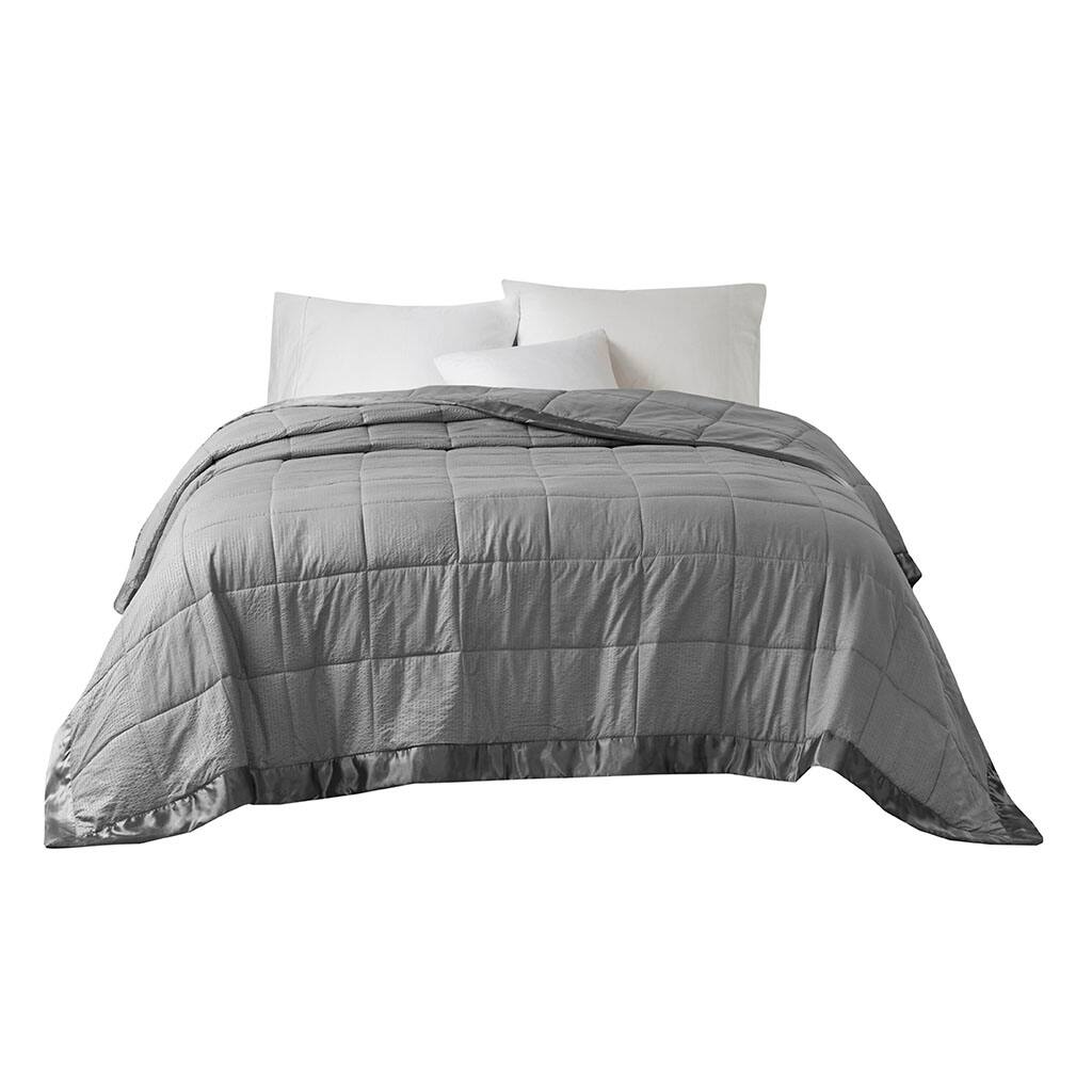 Alt View 4. Gracie Mills - Gracie Mills Lucile Textured Oversized Down Alternative Blanket with Satin Trim - Charcoal.