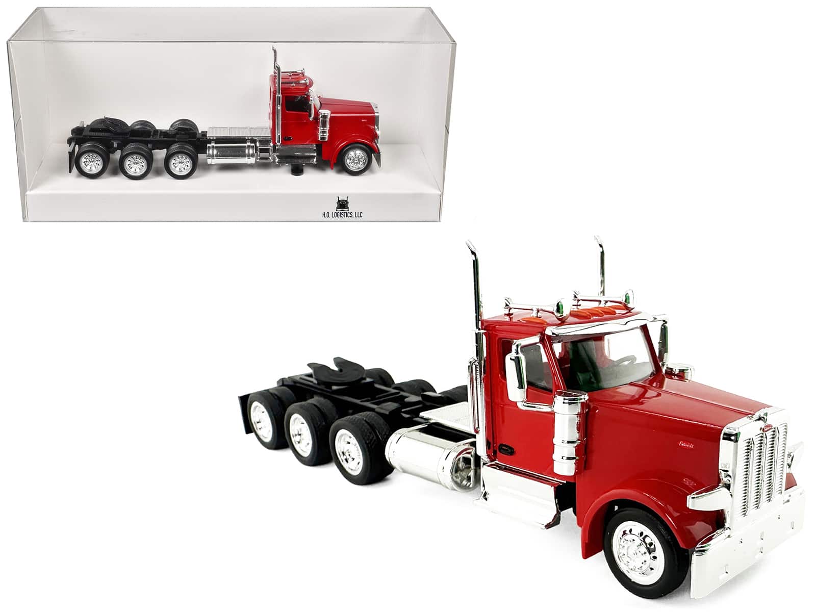 HO Logistics Replicas - Peterbilt 589 3-Axel Day Cab 1/87 (HO) Plastic Model Car by HO Logistics - Red