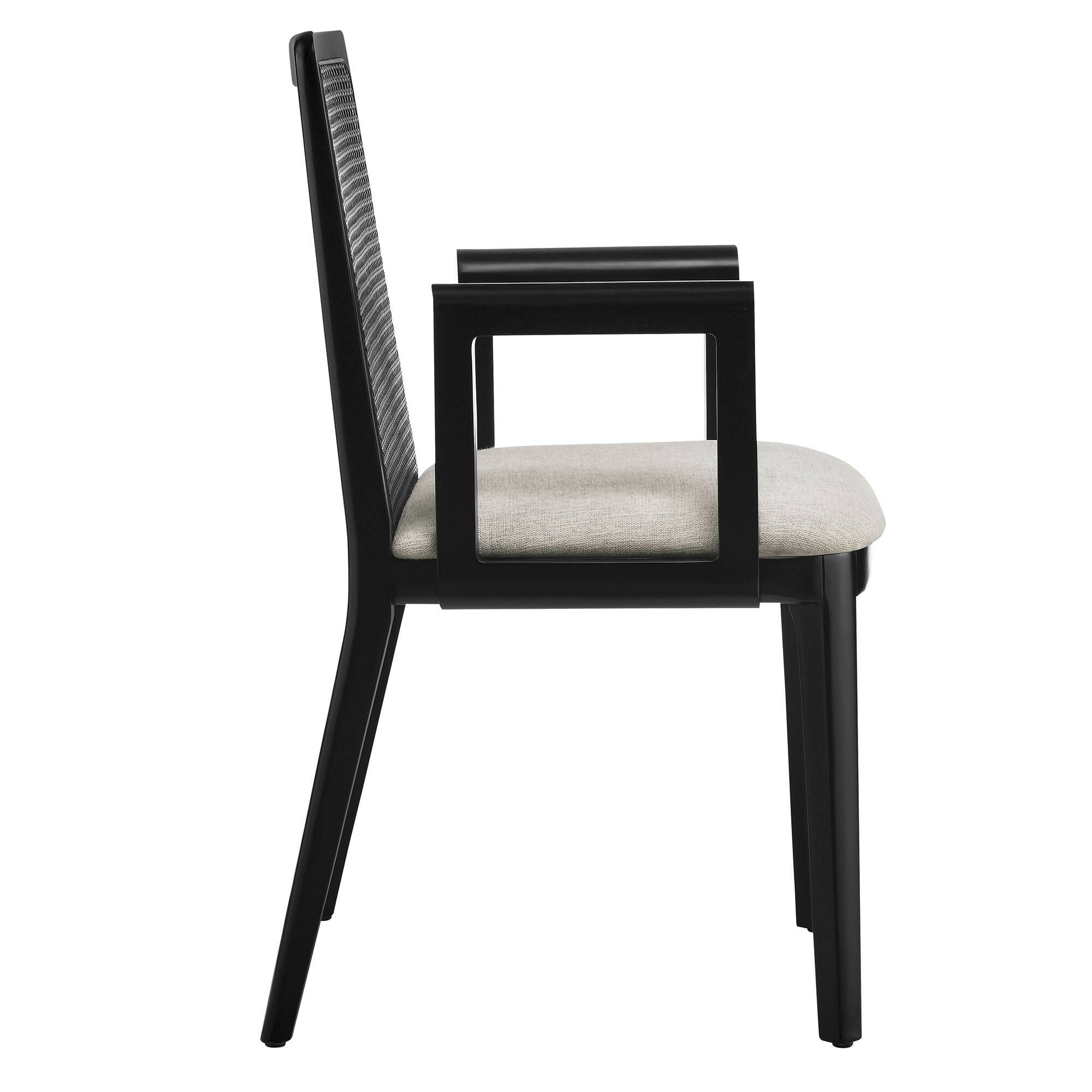 Alt View 2. Modway - Monarch Wood and Rattan Dining Armchair by Modway - Black Black Heathered Weave Ivory.