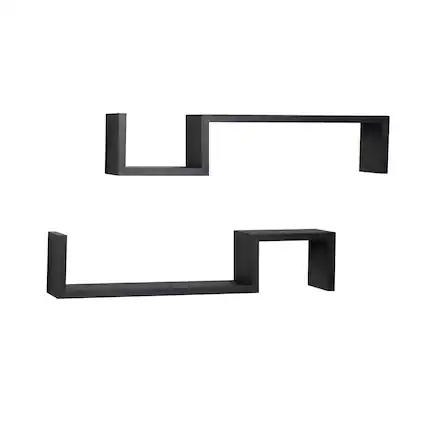Front. Danya B - Set of 2 S-Shaped Wall Shelves - Black - Black.