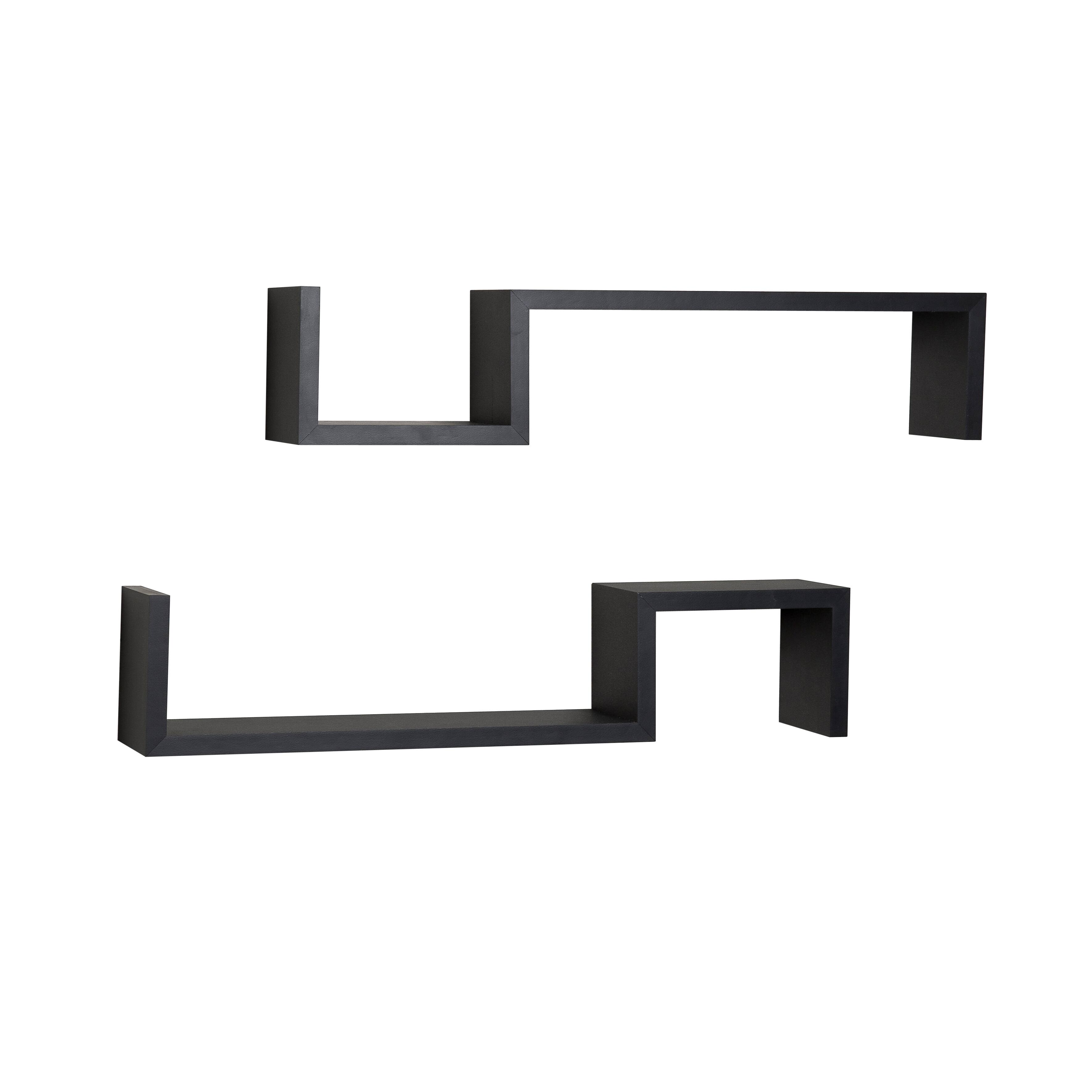 Front. Danya B - Set of 2 S-Shaped Wall Shelves - Black - Black.