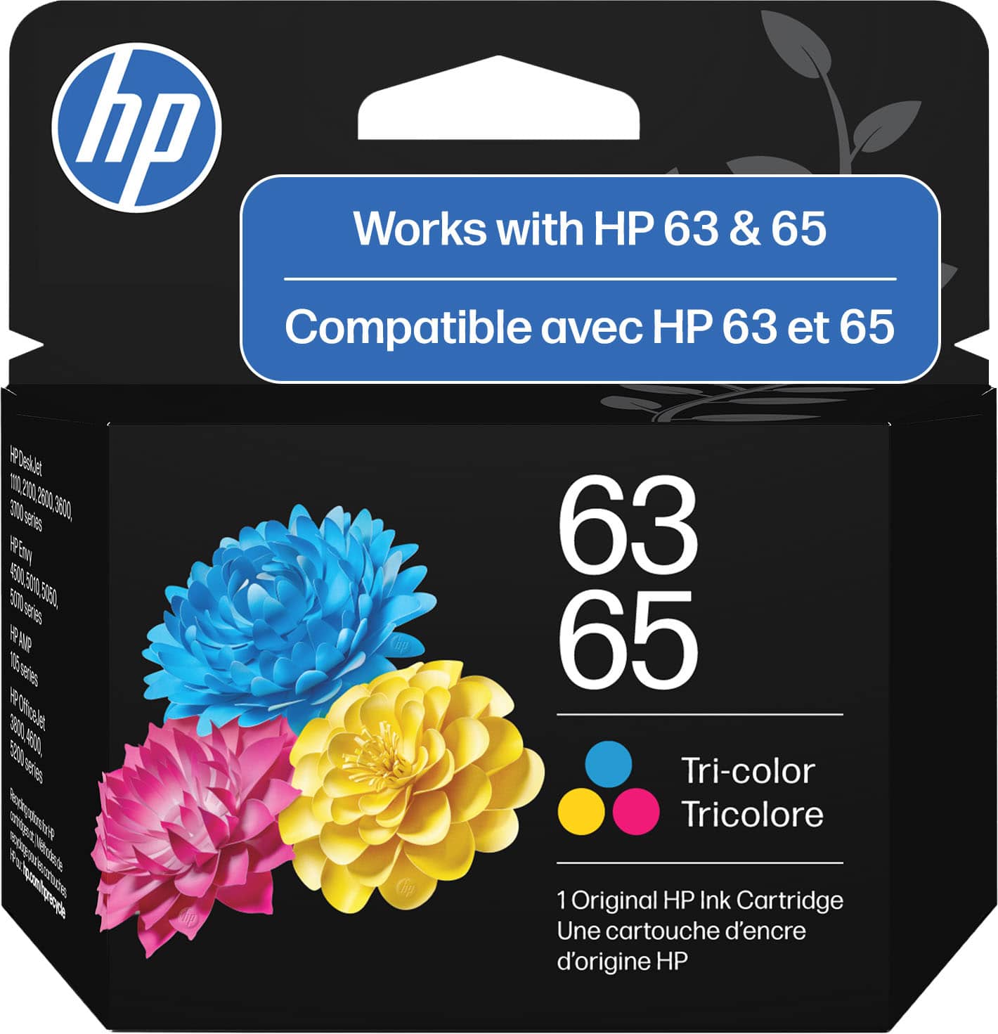63/65 Standard Capacity Ink Cartridge, New HP 63/65 OEM Cartridge Replaces 63 or 65 - Tri-Color