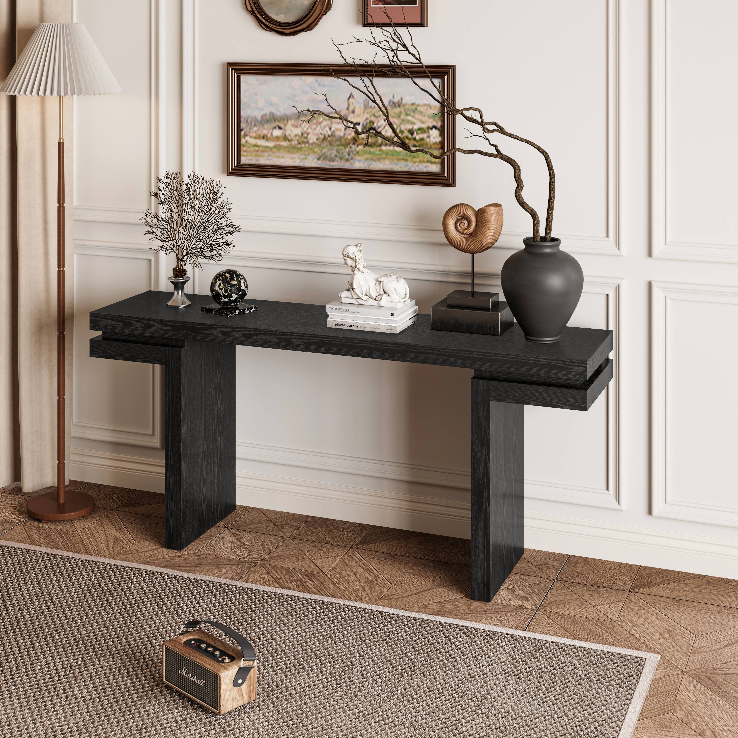 Alt View 1. Loheer - Loheer Console Table, 66 Inch Extra Wide Black Wood Veneer Sofa Table for Entryway Hallway Living Room Home Office - Black.